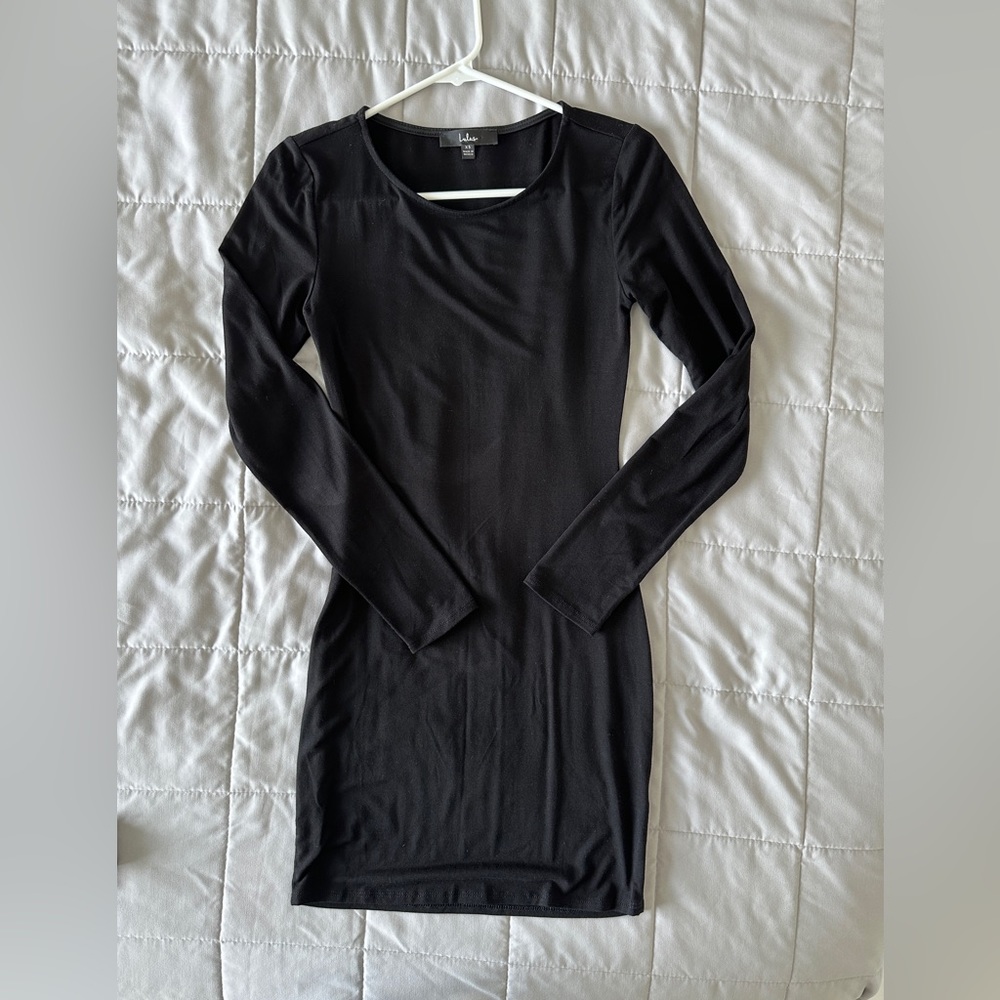 LULUs bodycon stretch long sleeve dress black - XS